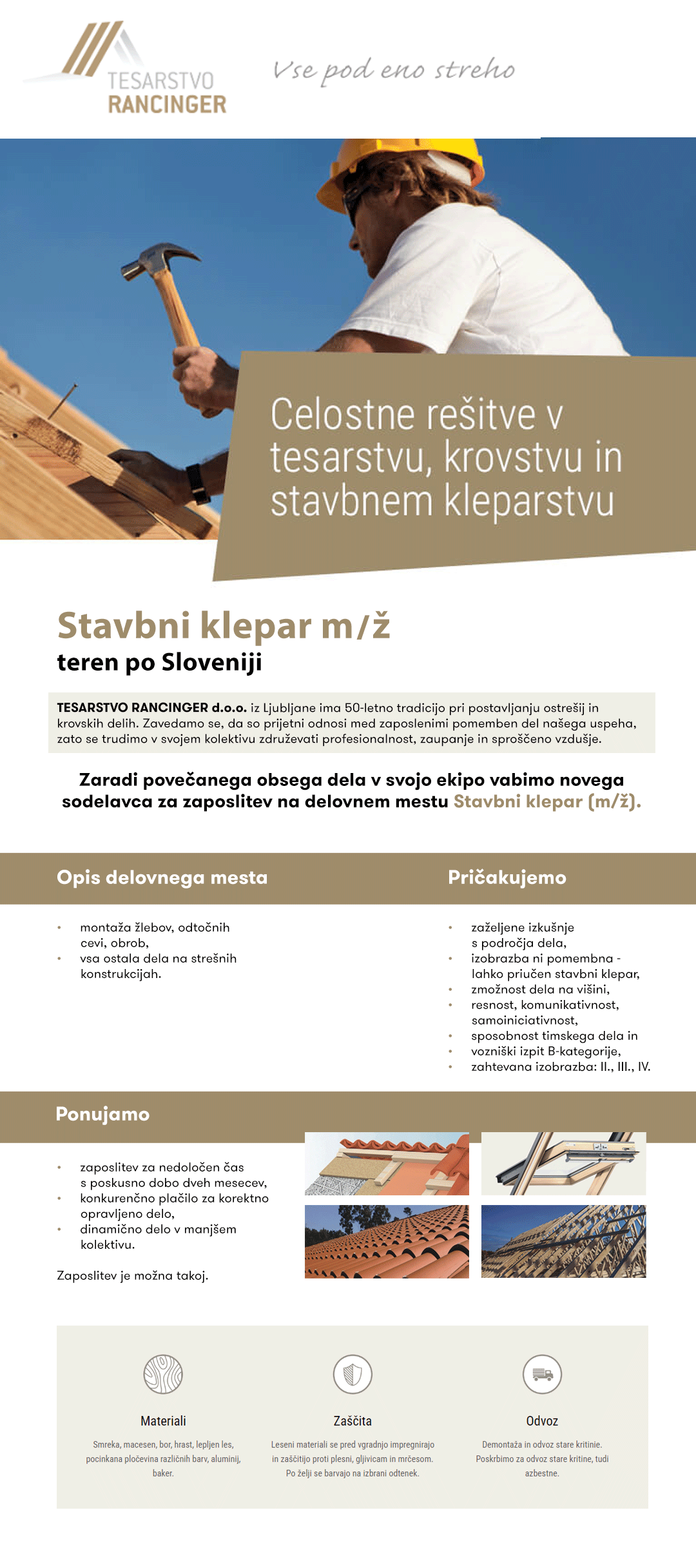 Stavbni klepar m/ž - teren po Sloveniji