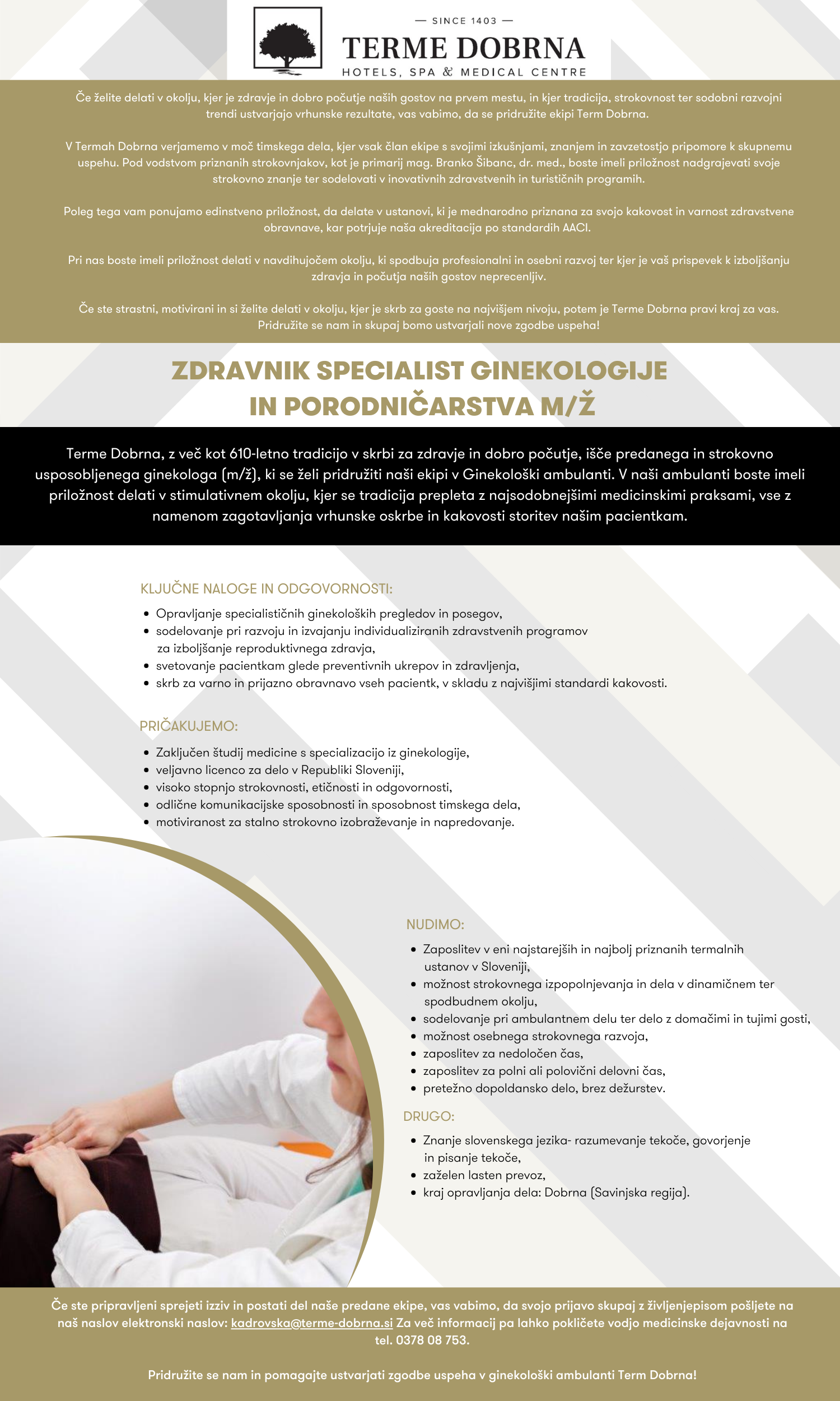 Zdravnik specialist ginekologije in porodničarstva (m/ž)